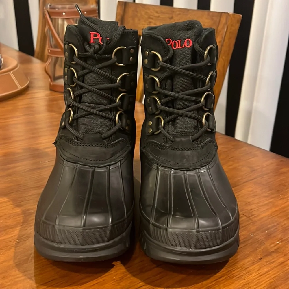 Polo Ralph Lauren Crestwick Winter Duck Boots new black red Mens Size 8